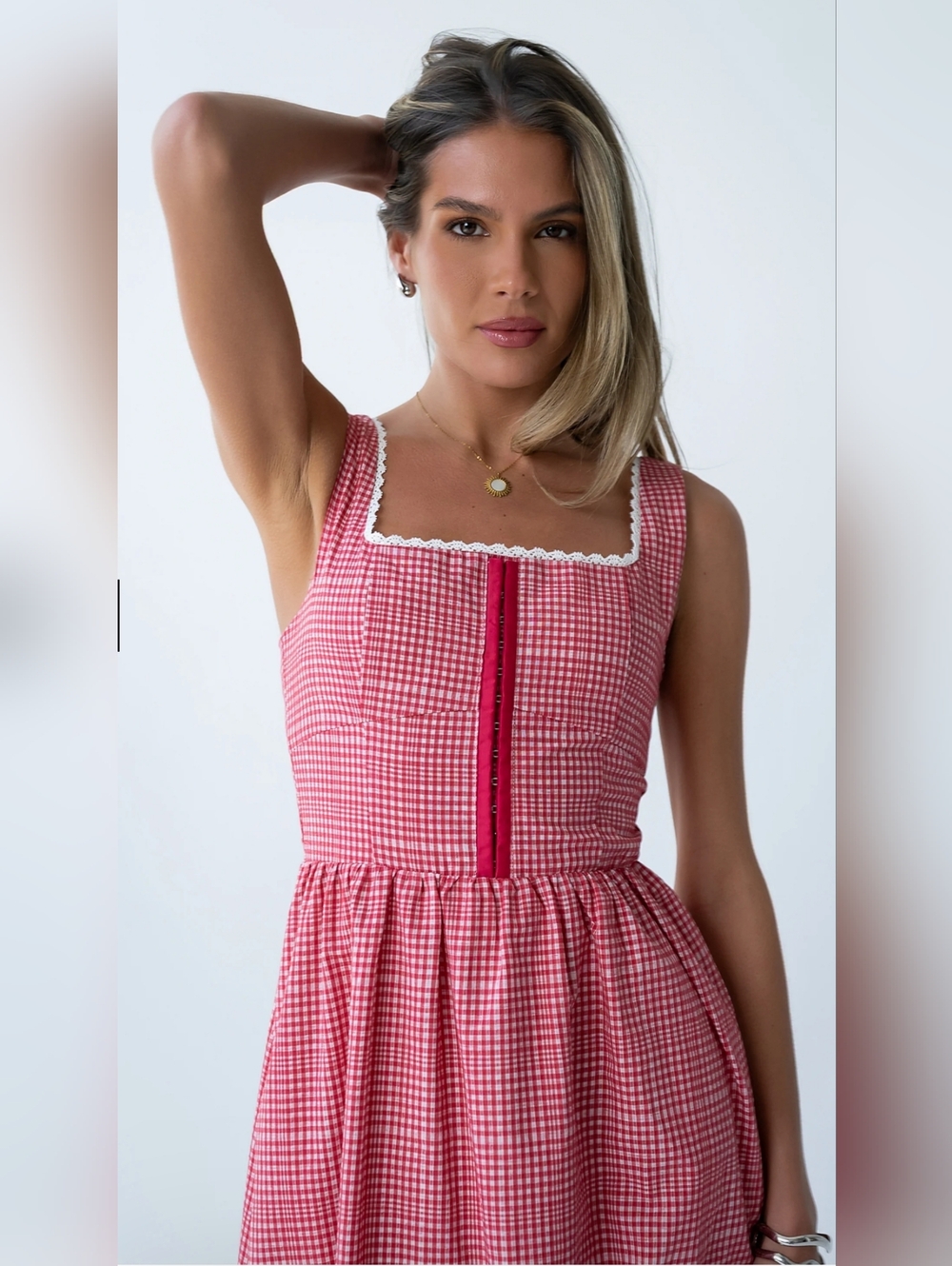 NWT Bohme Kenzie Plaid Midi Dress in Red Size Large=10 - Picture 5 of 17